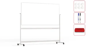 Lavagna magnetica cancellabile a secco mobile a due lati e supporto orientabile su rotelle 200x100 cm