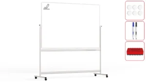 Lavagna magnetica SMALTATA cancellabile a secco mobile a due lati su supporto orientabile con rotelle 180x120 cm