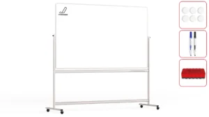 Lavagna magnetica SMALTATA cancellabile a secco mobile a due lati su supporto orientabile con rotelle 200x120 cm