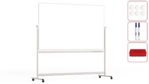 Lavagna magnetica cancellabile a secco mobile a due lati e supporto orientabile su rotelle 200x120 cm