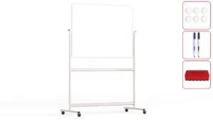 Lavagna magnetica cancellabile a secco mobile a due lati e supporto orientabile su rotelle 120x90 cm
