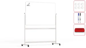 Lavagna magnetica SMALTATA cancellabile a secco mobile a due lati su supporto orientabile con rotelle 150x100 cm