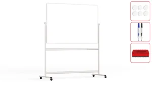 Lavagna magnetica cancellabile a secco mobile a due lati e supporto orientabile su rotelle 150x100 cm
