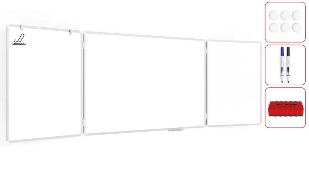 Lavagna magnetica SMALTATA cancellabile a secco bianca "trittico" 100x150 // 300 cm