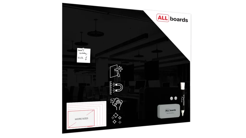 Lavagna in vetro nera magnetica 100×80 cm CLASSIC + GRATIS