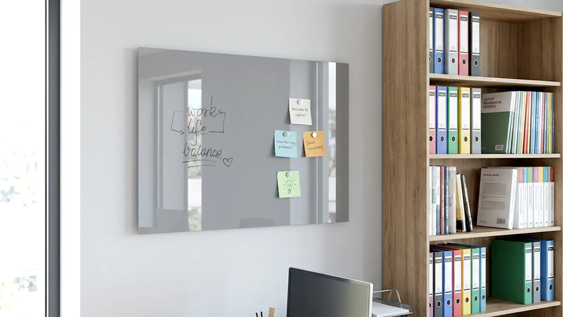 Lavagna in vetro griga magnetica 60x40 cm - senza cornice, per calamite al neodimio - immagine 4