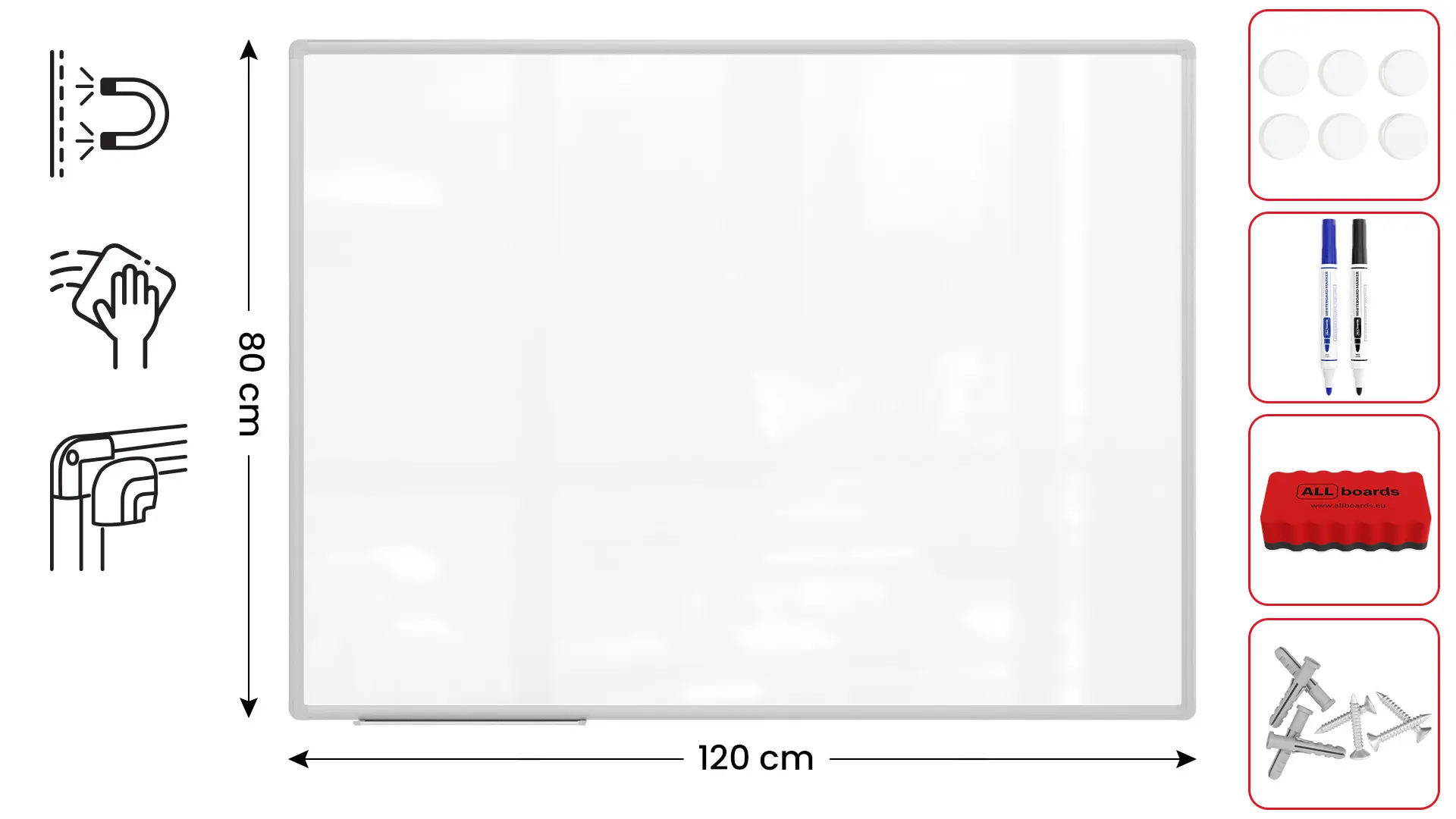 Lavagna bianca magnetica cancellabile a secco 120x80 cm TSC - immagine 2