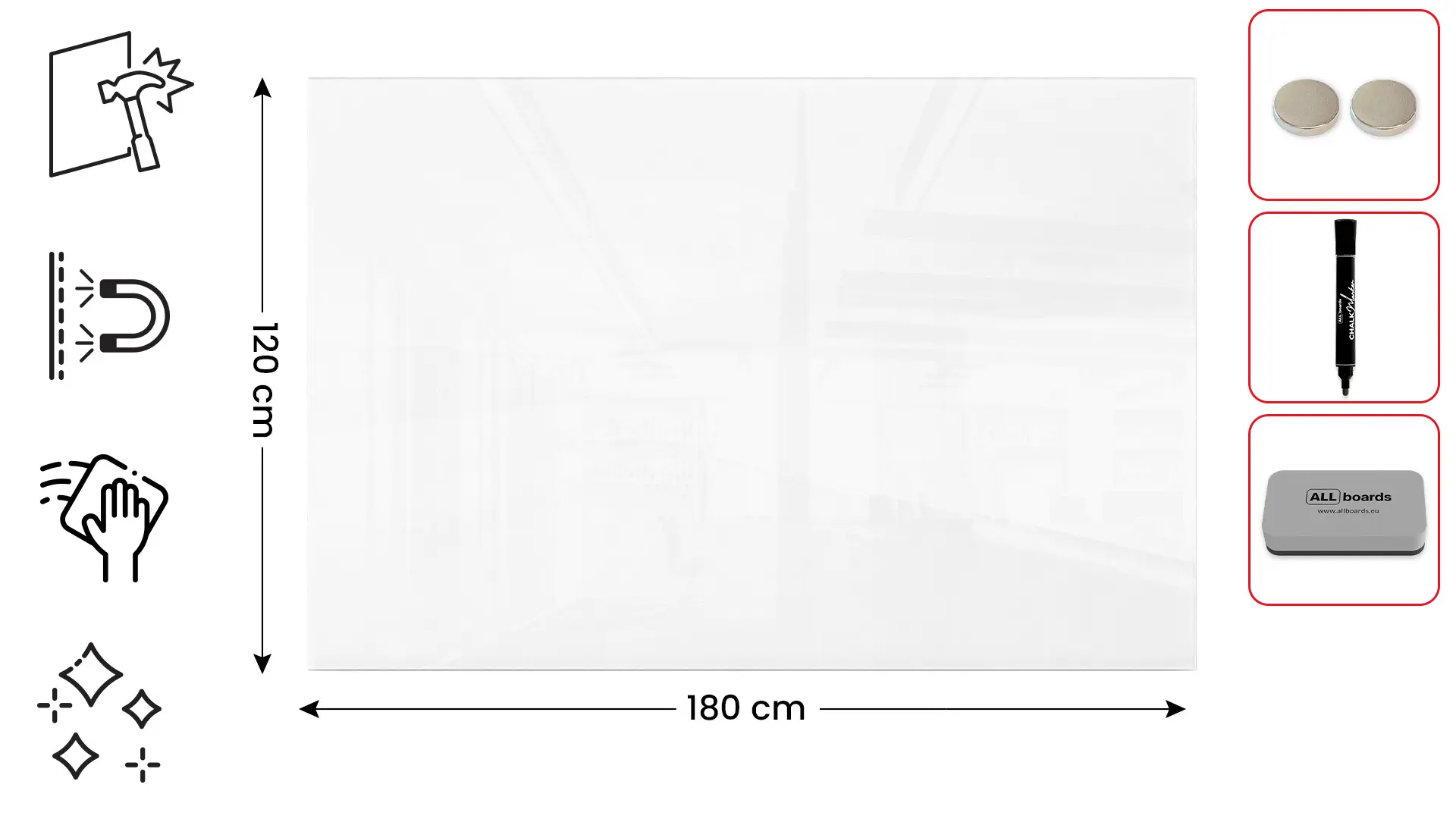 Lavagna in vetro magnetica 180x120 cm Premium SUPERWHITE + GRATIS - immagine 2