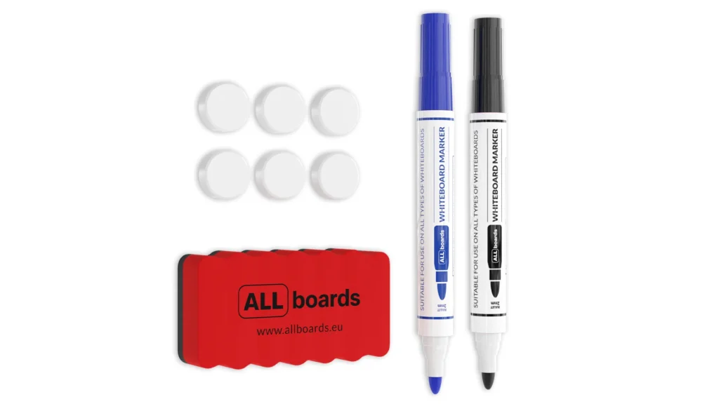 Set: Cancellino magnetico + 6 magneti + 2 pennarelli