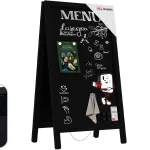 Lavagna per gesso a cavalletto bifacciale 80×45 cm resistente all'acqua NERO + ACCESSORI
