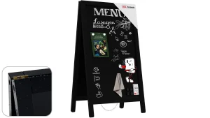 Lavagna per gesso a cavalletto bifacciale 80×45 cm resistente all'acqua NERO + ACCESSORI