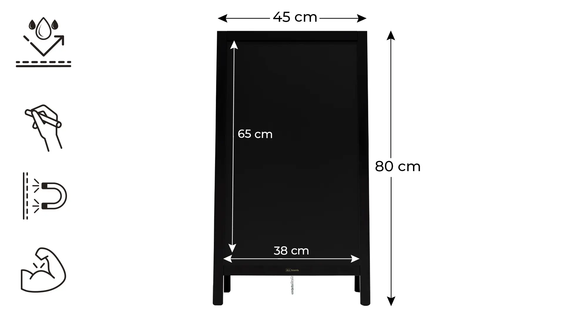 Lavagna per gesso a cavalletto bifacciale 80×45 cm resistente all'acqua NERO + ACCESSORI - immagine 2