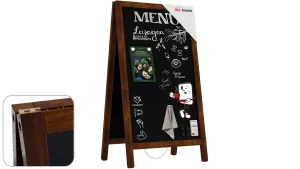 Lavagna per gesso a cavalletto bifacciale 80×45 cm resistente all'acqua MARRONE CLASSICO + ACCESSORI