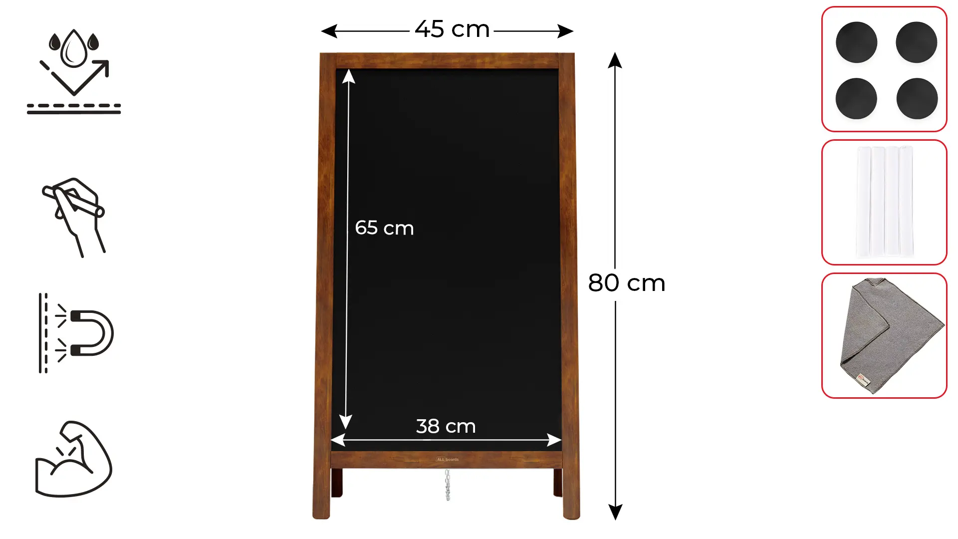 Lavagna per gesso a cavalletto bifacciale 80×45 cm resistente all'acqua MARRONE CLASSICO + ACCESSORI - immagine 2