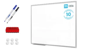 Lavagna magnetica bianca 100x80 cm con cornice in alluminio + set di accessori - TM IDEA® serie Flex