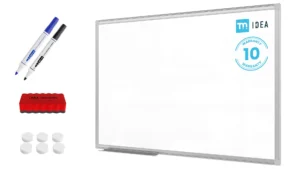 Lavagna magnetica bianca 90x60 cm con cornice in alluminio + set di accessori - TM IDEA® serie Flex