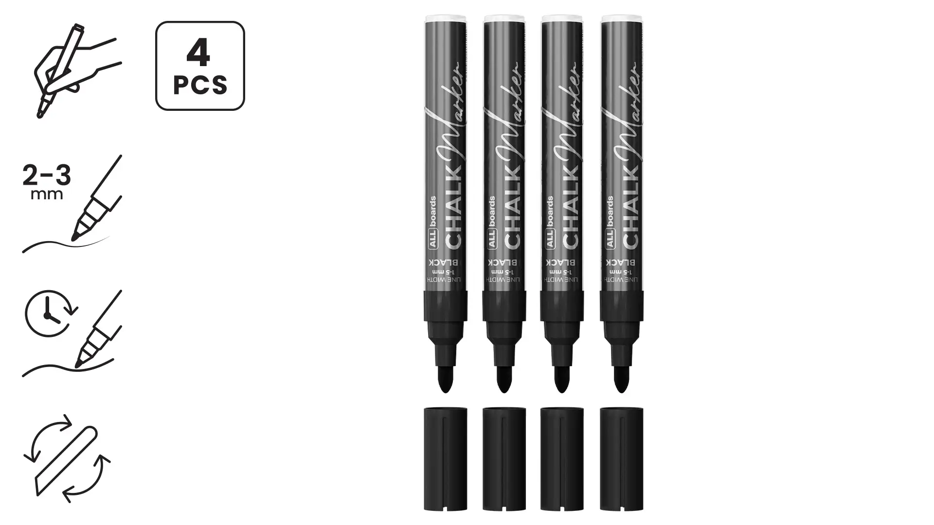 Set pennarelli a gesso liquido ALLboards - 4 pezzi - nero - immagine 2