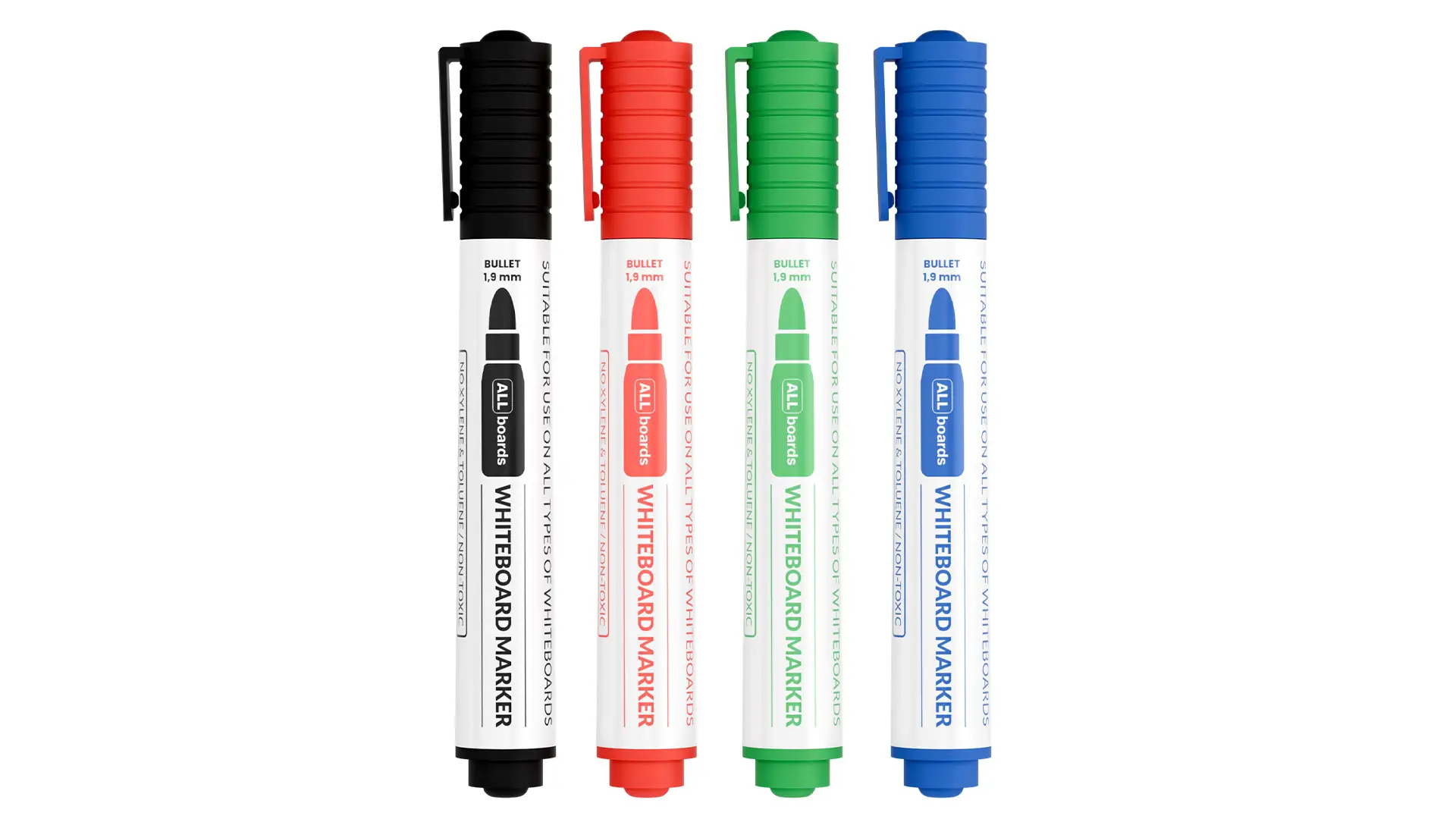 Set pennarelli cancellabili a secco ALLboards - 4 colori: Nero, Verde, Blu, Rosso