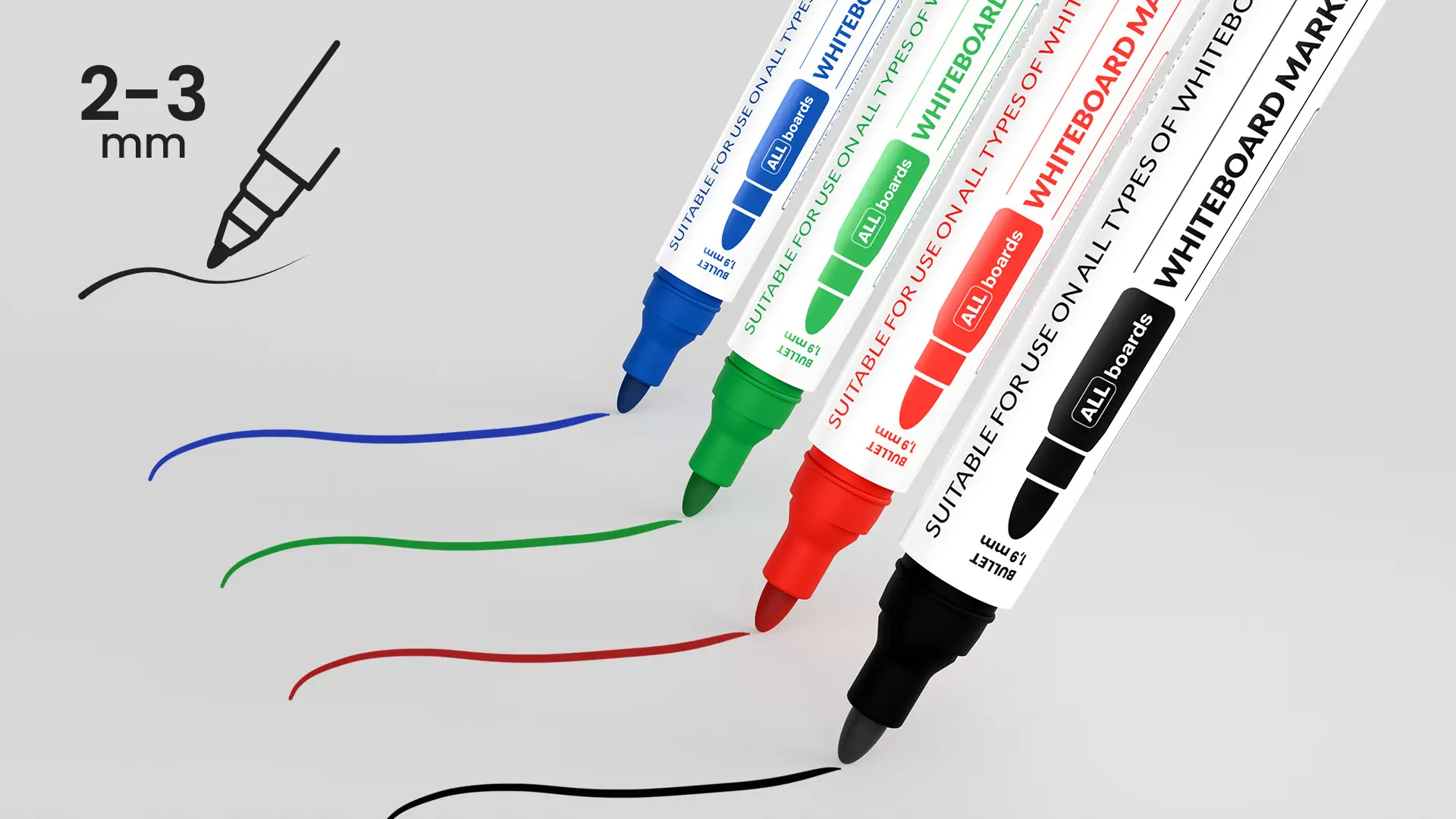 Set pennarelli cancellabili a secco ALLboards - 4 colori: Nero, Verde, Blu, Rosso - immagine 3