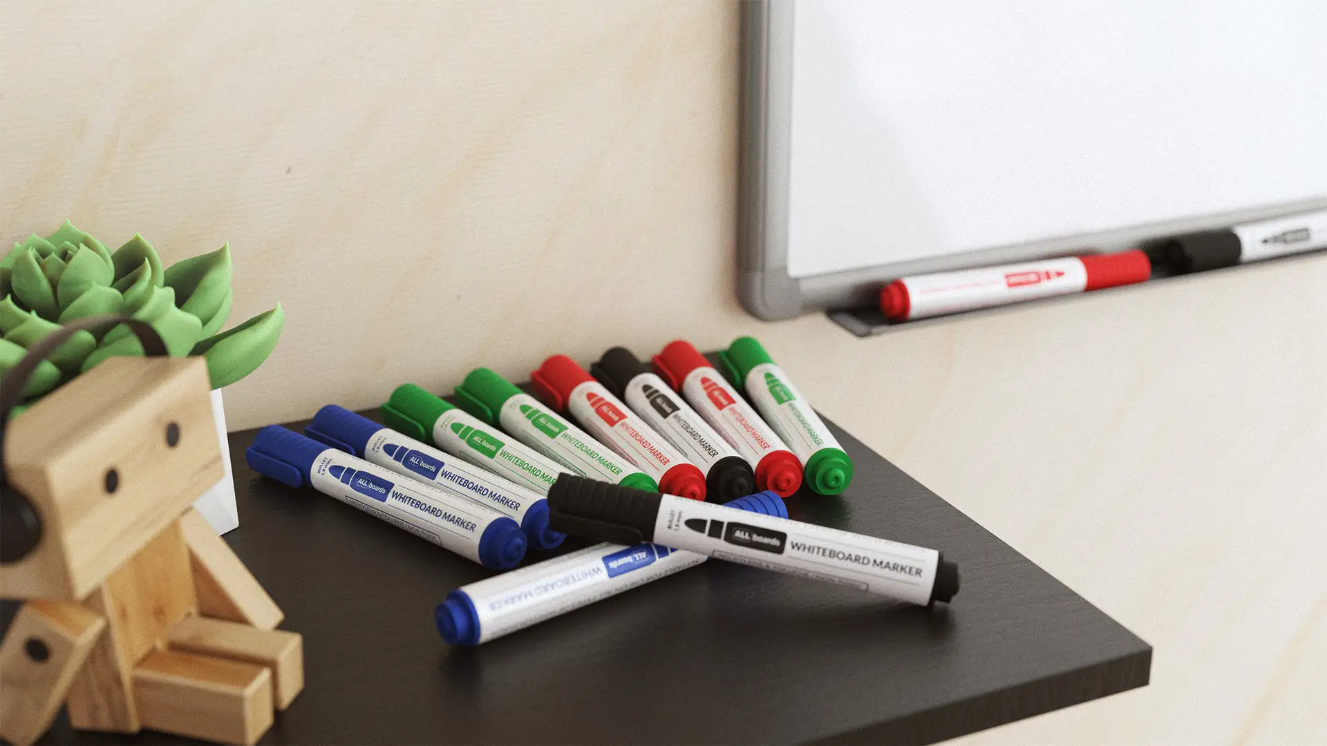 Set pennarelli cancellabili a secco ALLboards - 4 colori: Nero, Verde, Blu, Rosso - immagine 8