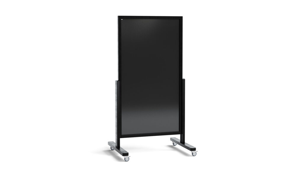 Lavagna per gesso verticale con ruote VERT 137x78 cm con cornice in legno nera