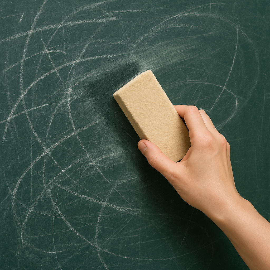 pulire il gesso da una lavagna con una spugna