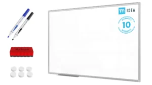 Lavagna magnetica bianca 120x60 cm con cornice in alluminio + set di accessori - TM IDEA® serie Flex