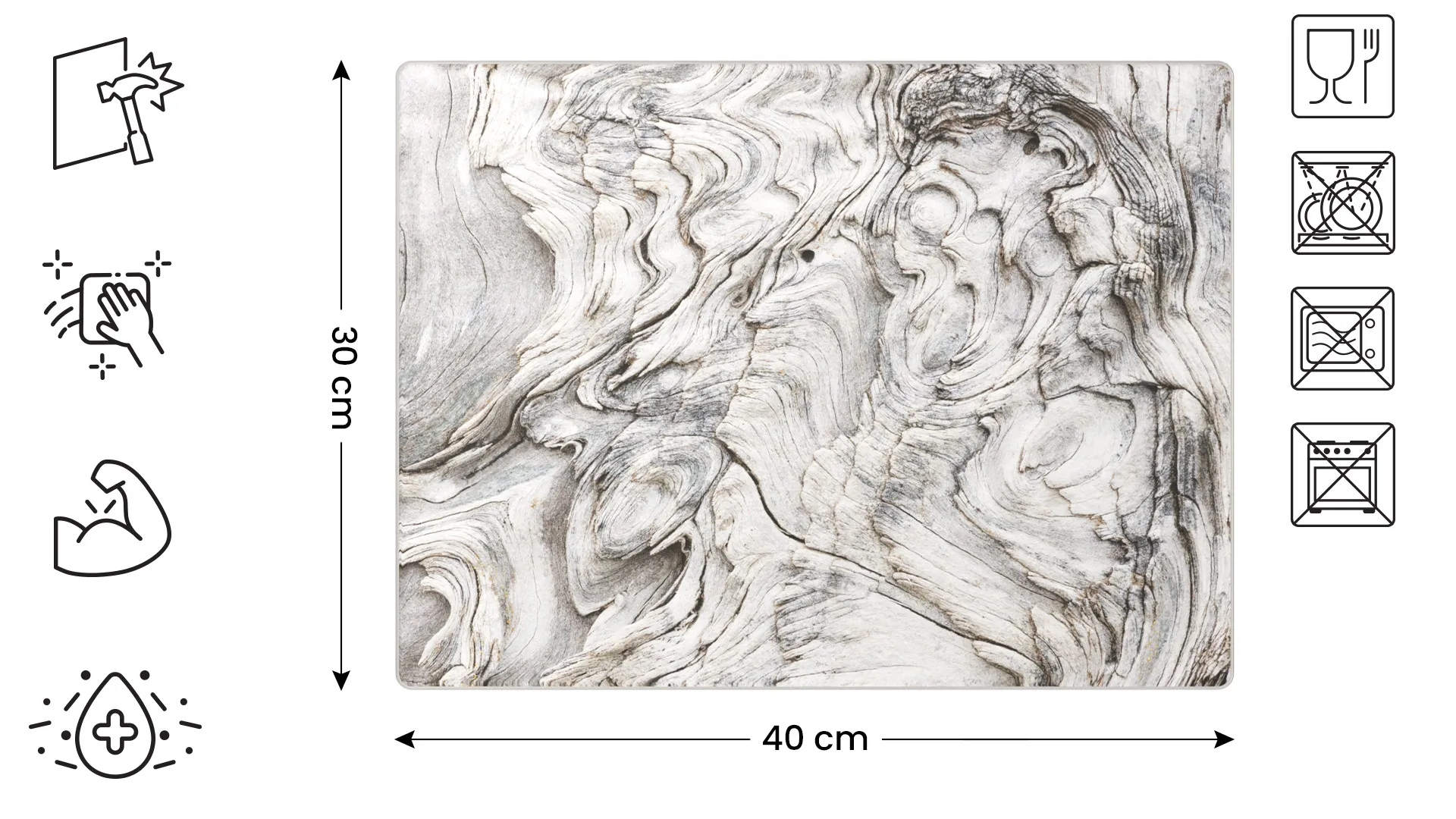 Tagliere in vetro LEGNO FOSSILIZZATO 30×40 cm tagliere piano in vetro per cucina protettivo - immagine 2