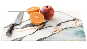 Tagliere in vetro MARMO, ORO E AZZURRO 30×40 cm tagliere piano in vetro per cucina protettivo