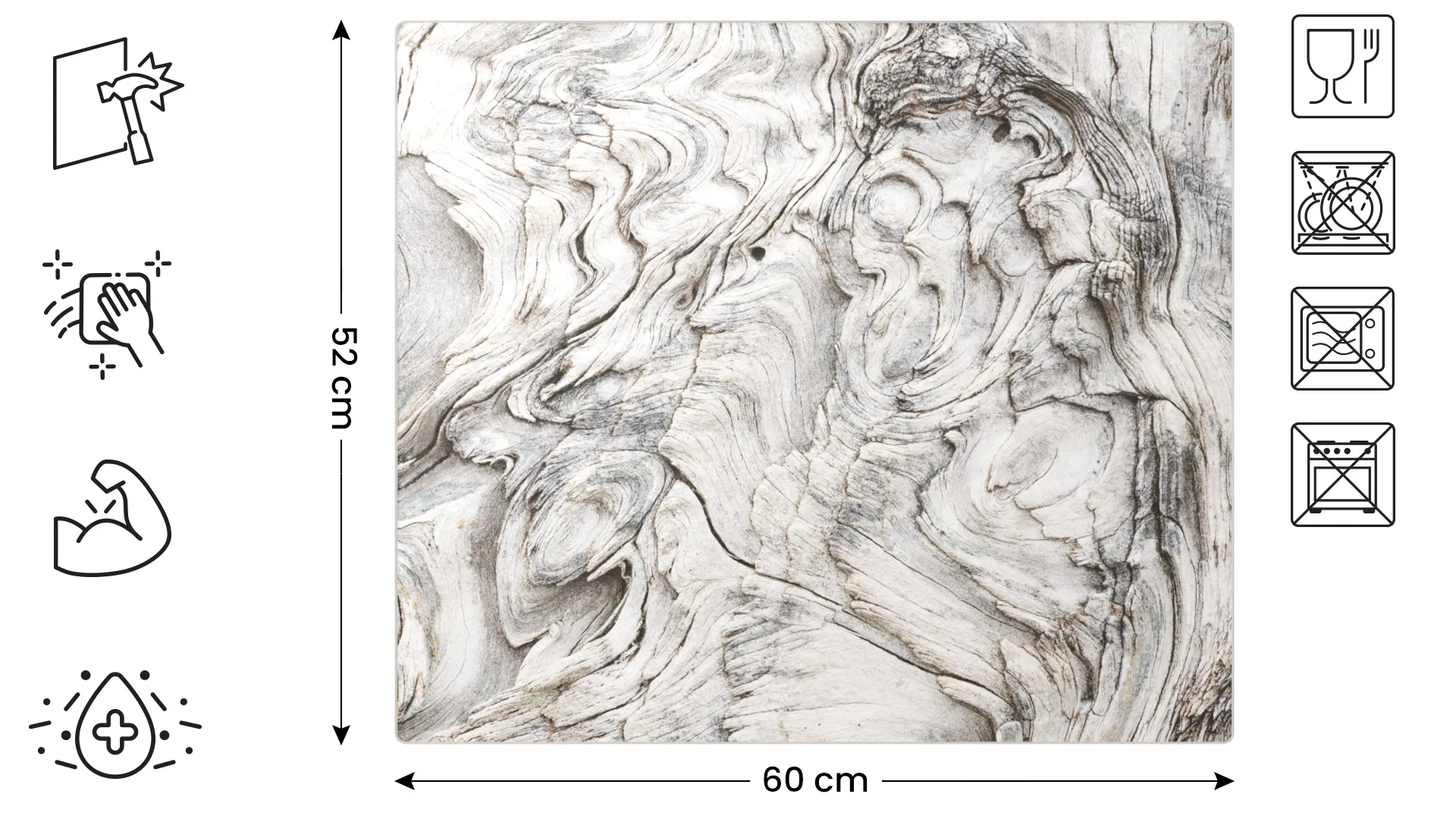 Tagliere in vetro universale LEGNO FOSSILIZZATO 60x52cm - immagine 2