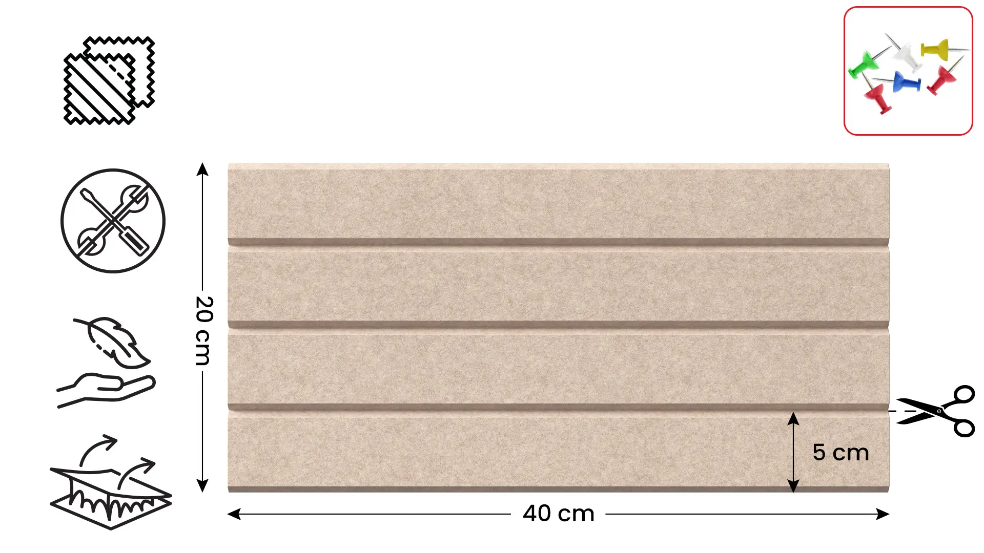 Pannello in feltro a parete 40x20 cm sabbia - immagine 2