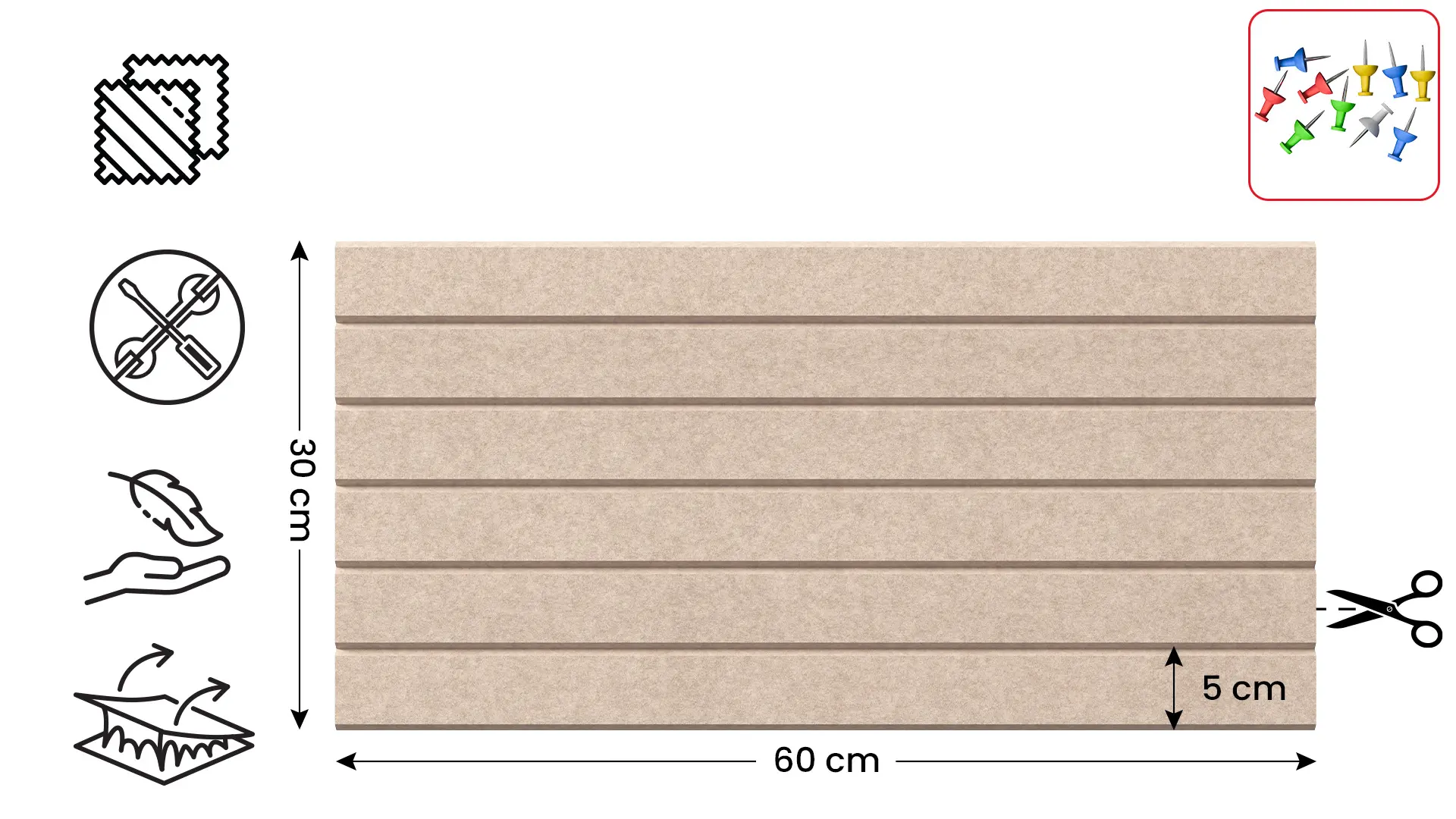 Pannello in feltro a parete 60x30 cm sabbia - immagine 2