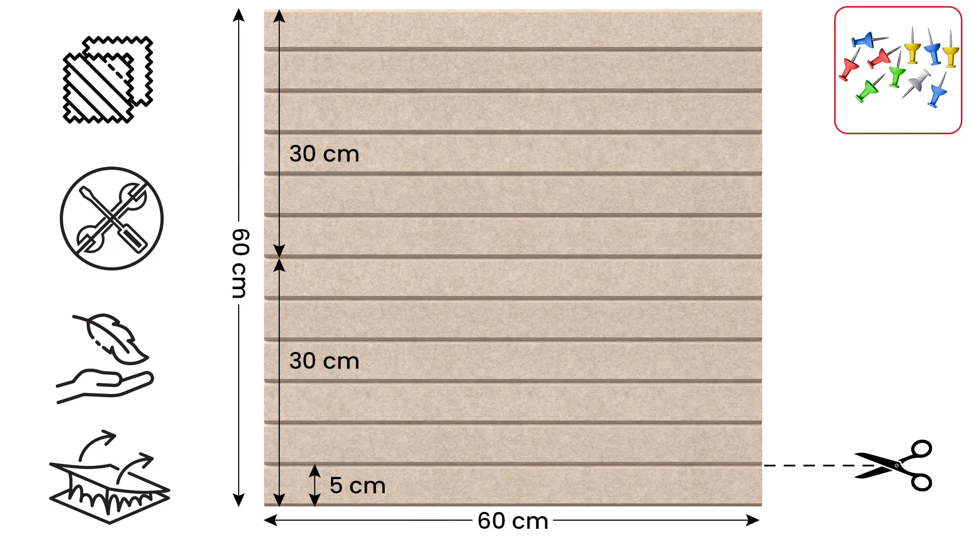 Pannelli in feltro a parete 60x60 cm sabbia - immagine 2