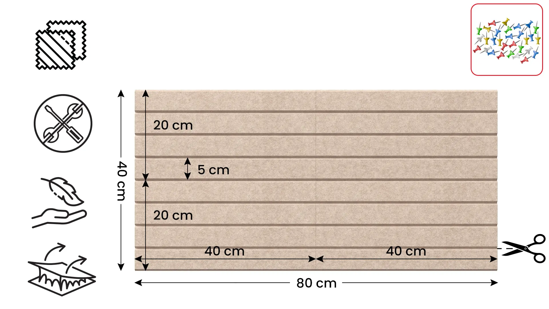 Pannelli in feltro a parete 80x40 cm sabbia - immagine 2
