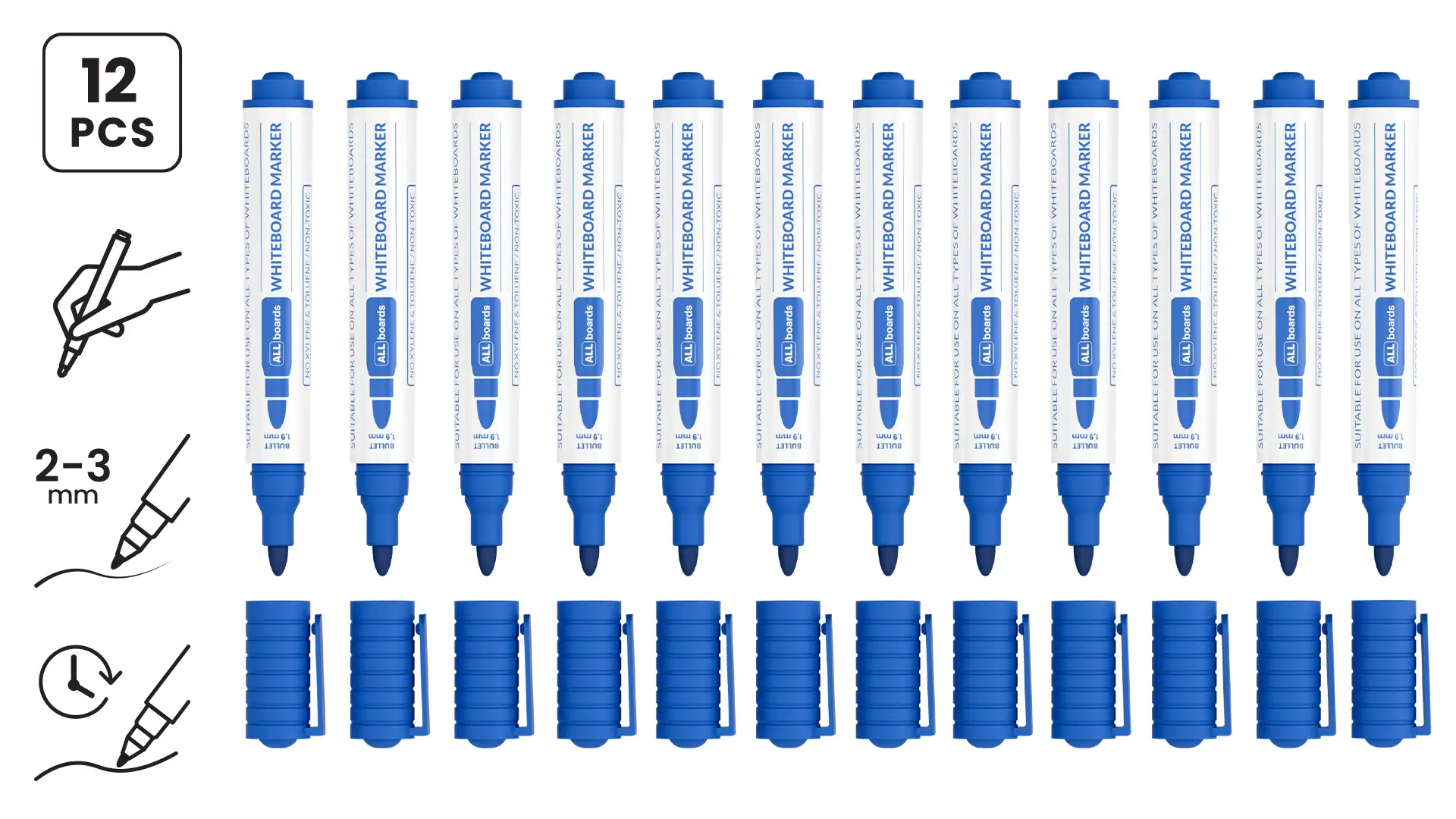Set pennarelli per lavagne bianche cancellabili ALLboards - blu - 12 pezzi - immagine 2