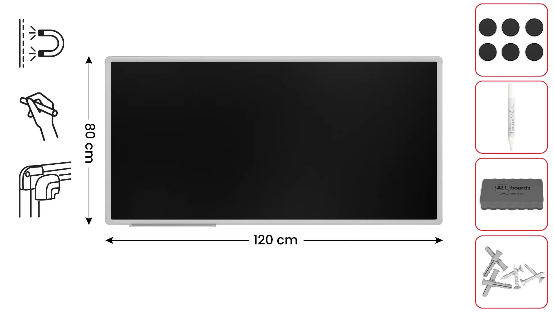 Lavagna magnetica da gesso nera 120x60 cm cornice EXPO + ACCESSORI - immagine 2