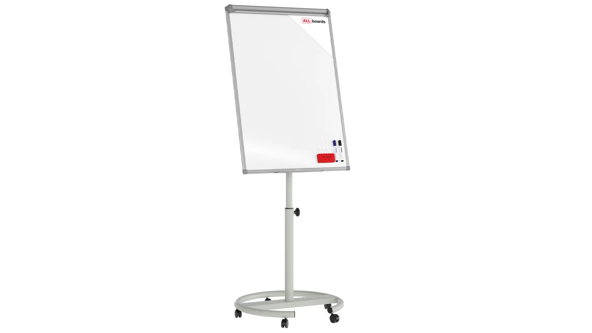 Flipchart magnetico cancellabile a secco su ruote 100x70 cm argento + ACCESSORI