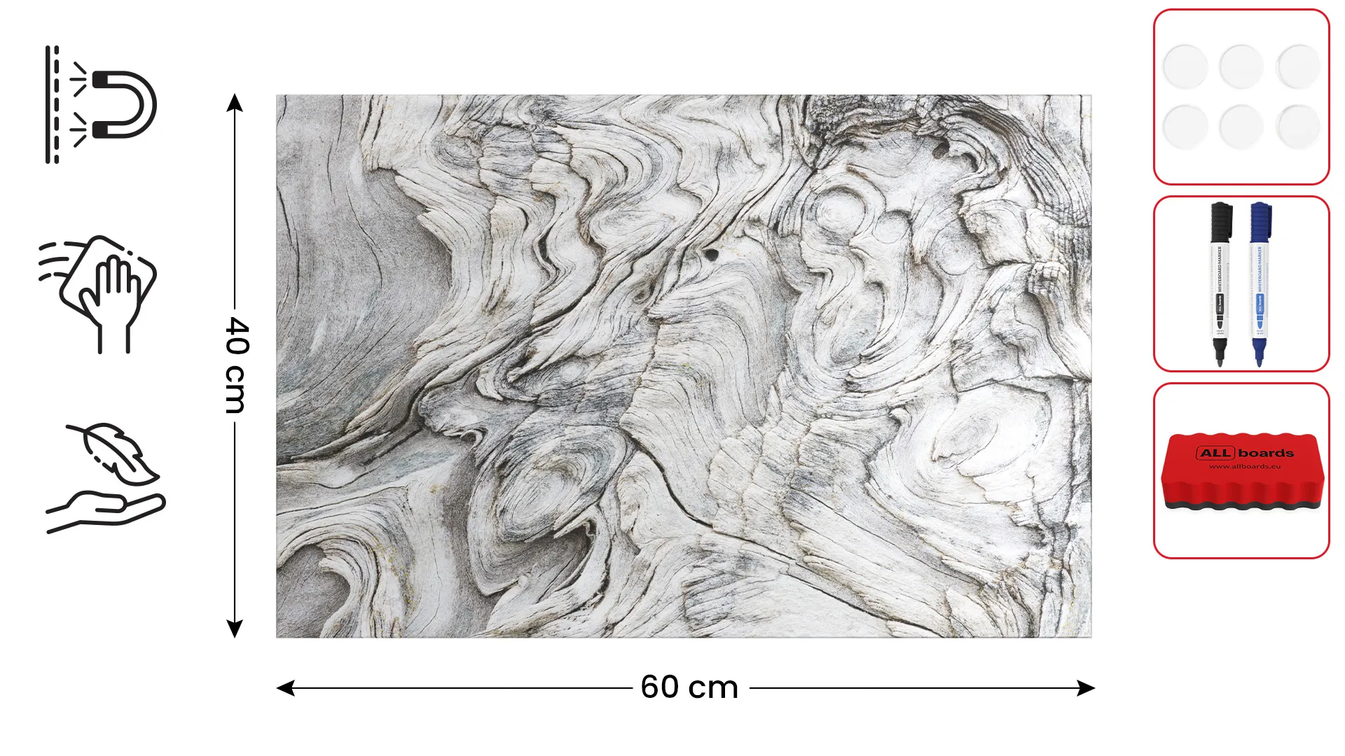 Lavagna per calamite METALboards, legno pietrificato 60x40 cm + accessori GRATIS - immagine 2