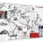 Lavagna per calamite METALboards, mappamondo retrò 60x40 cm + accessori GRATIS