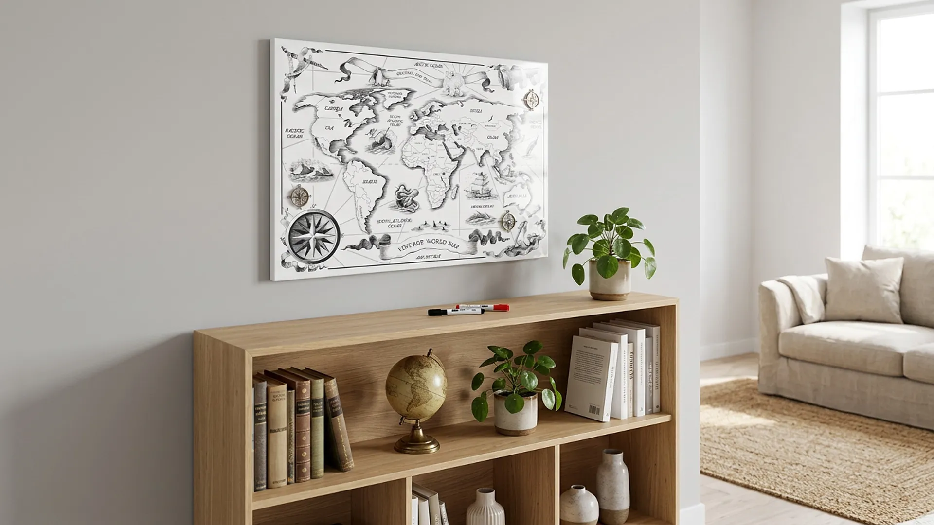Lavagna per calamite METALboards, mappamondo retrò 60x40 cm + accessori GRATIS - immagine 4