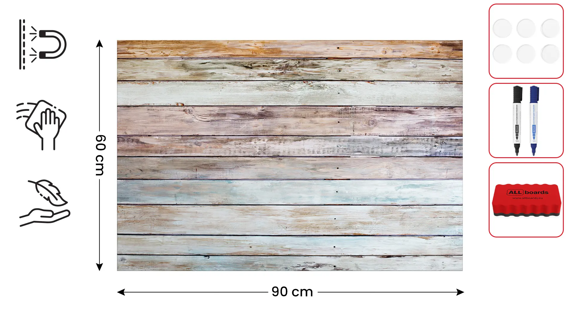 Lavagna per calamite METALboards, legno pastello 90x60 cm + accessori GRATIS - immagine 2