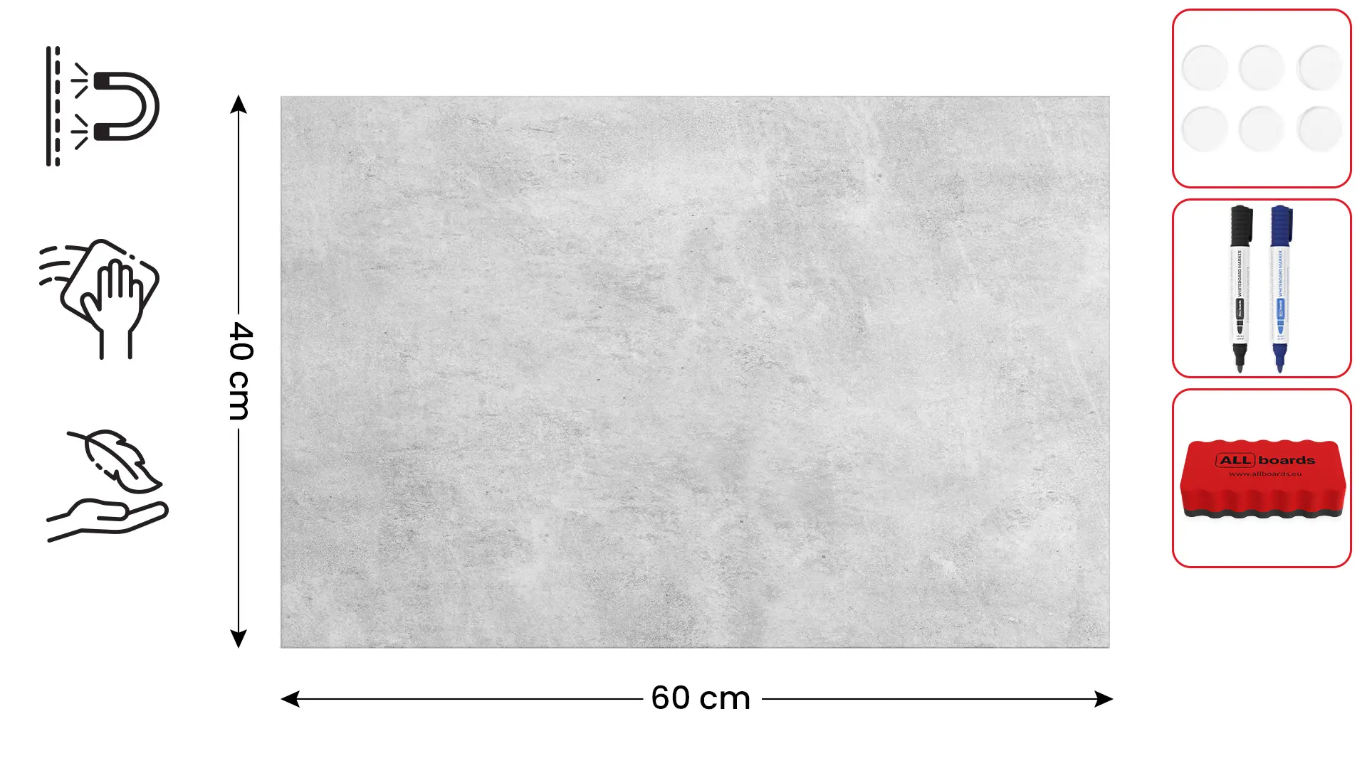 Lavagna per calamite METALboards, cemento II 90x60 cm + accessori GRATIS - immagine 2