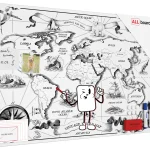 Lavagna per calamite METALboards, mappamondo retrò 90x60 cm + accessori GRATIS