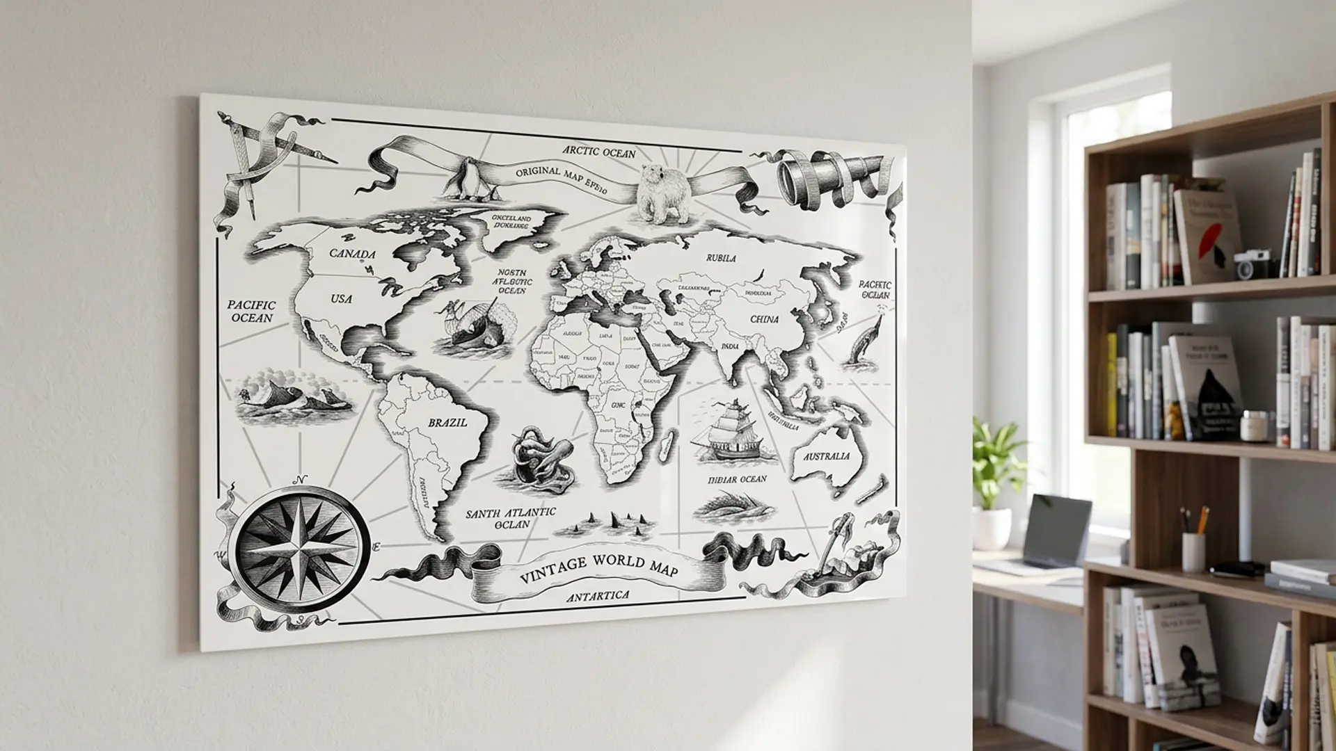 Lavagna per calamite METALboards, mappamondo retrò 90x60 cm + accessori GRATIS - immagine 3