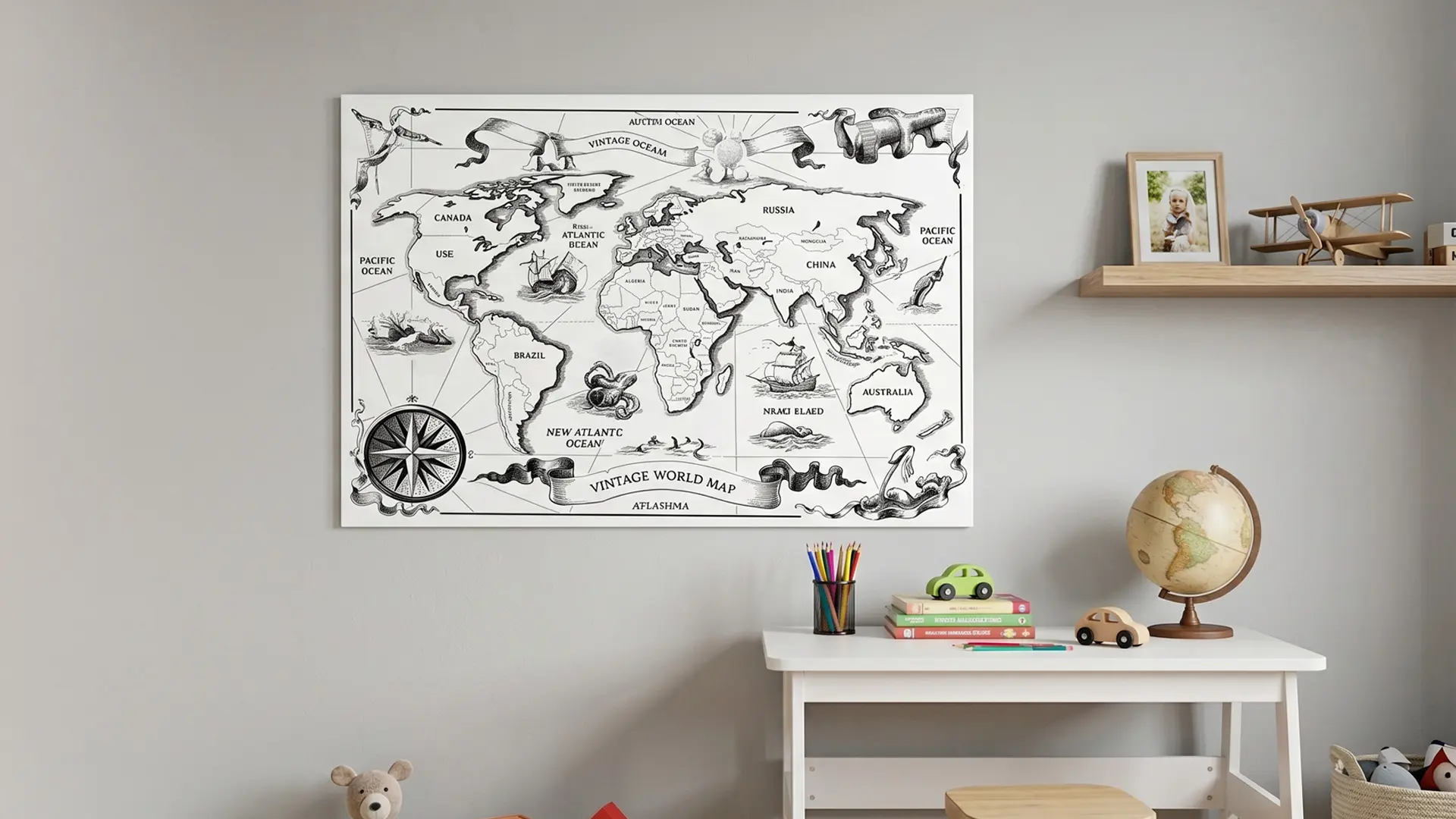 Lavagna per calamite METALboards, mappamondo retrò 90x60 cm + accessori GRATIS - immagine 5