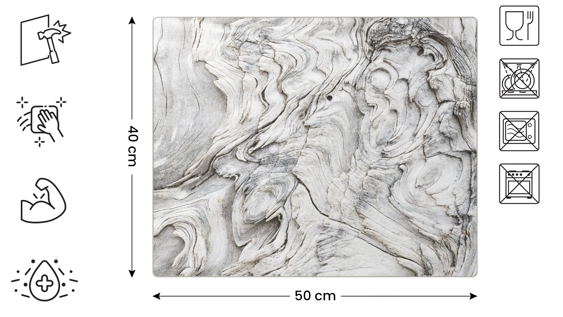 Tagliere in vetro LEGNO FOSSILIZZATO 50×40 cm - immagine 2
