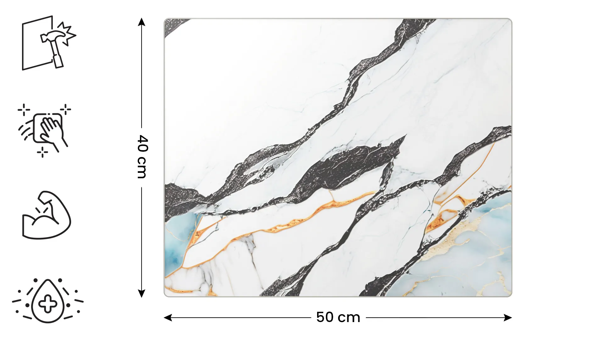 Tagliere in vetro MARMO, ORO E AZZURRO 50×40 cm - immagine 2