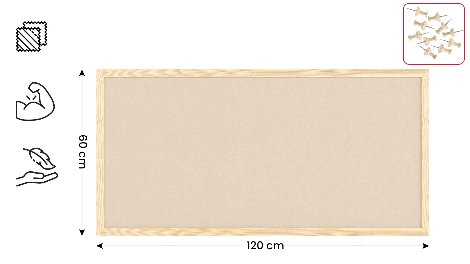 Lavagna in tessuto (feltro) 80x40 cm color cammello cornice in legno laccato - immagine 2