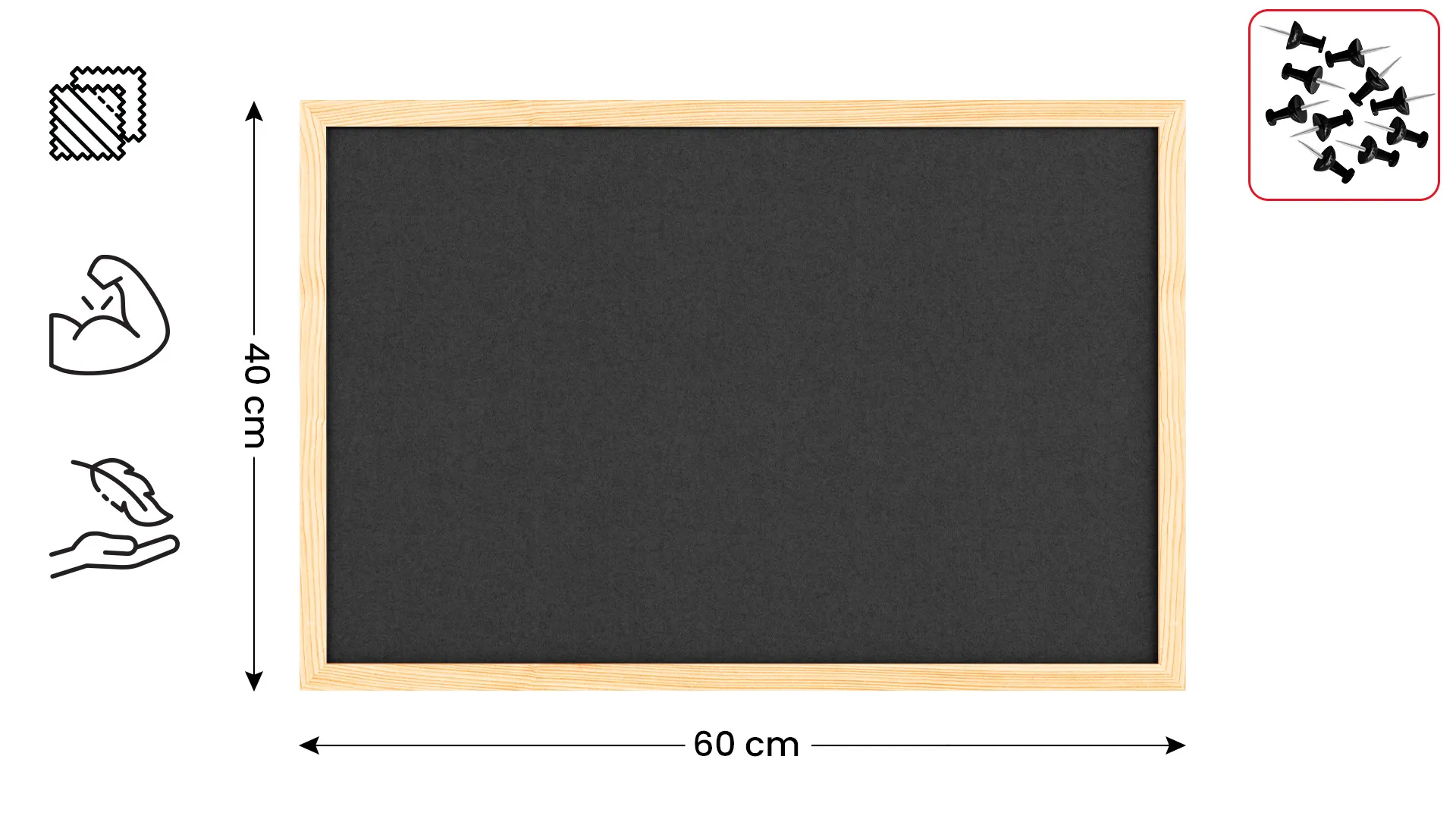 Lavagna in tessuto (feltro) 60x40 cm grigio cornice in legno laccato - immagine 2