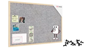 Lavagna in tessuto (feltro) 90×60 cm grigio chiaro cornice in legno laccato
